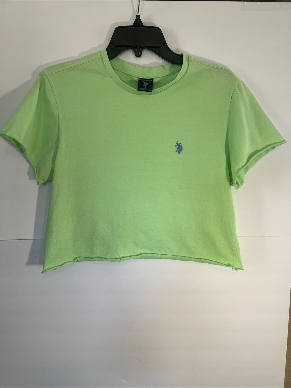 U.S. Polo Assn Women's Small Neon Green Cropped Crew T-Shirt